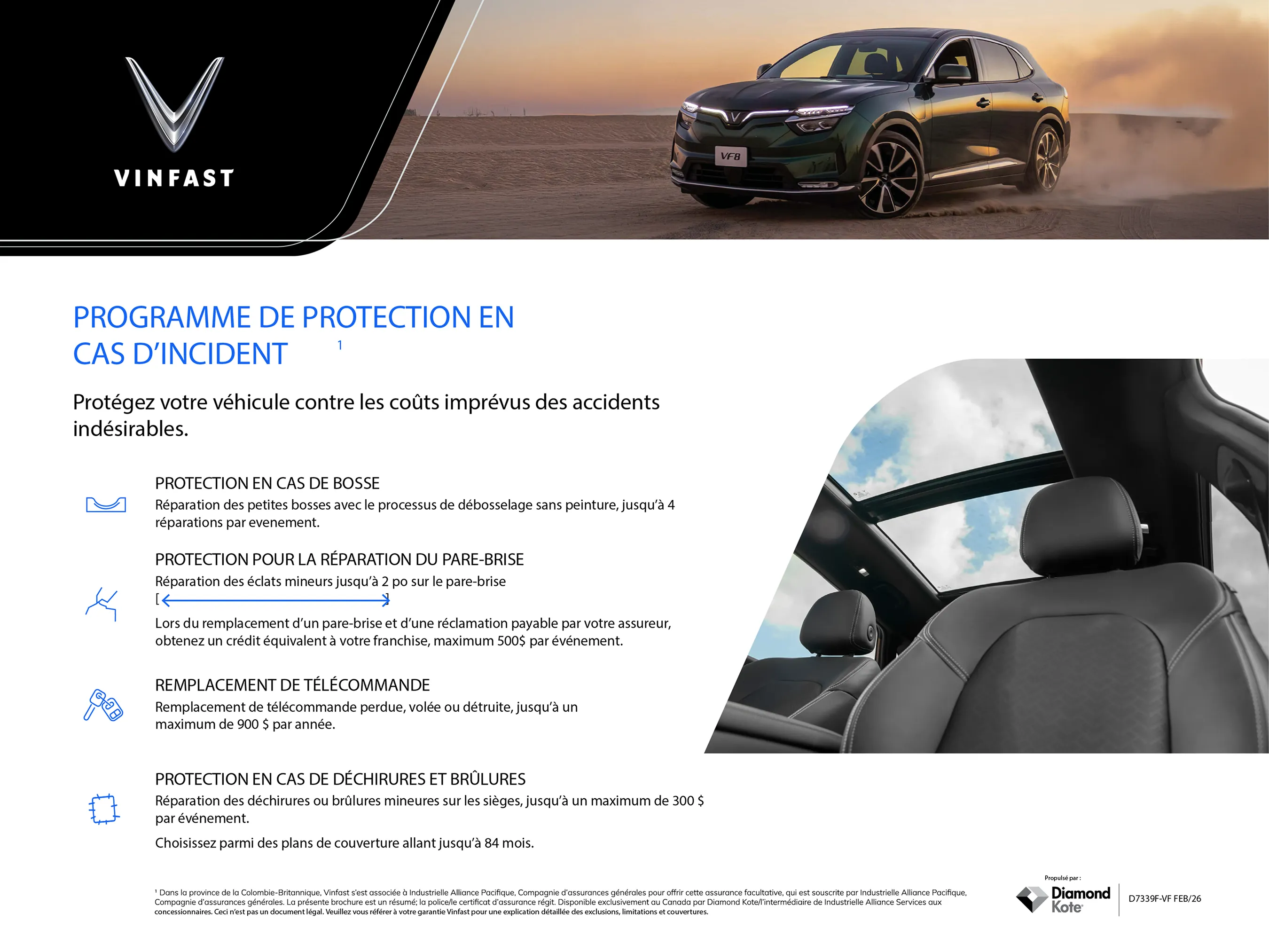 Aperçu du programme de protection contre les incidents VinFast&nbsp;: réparation des coups et éraflures, du pare-brise, remplacement des clés et réparation des sièges