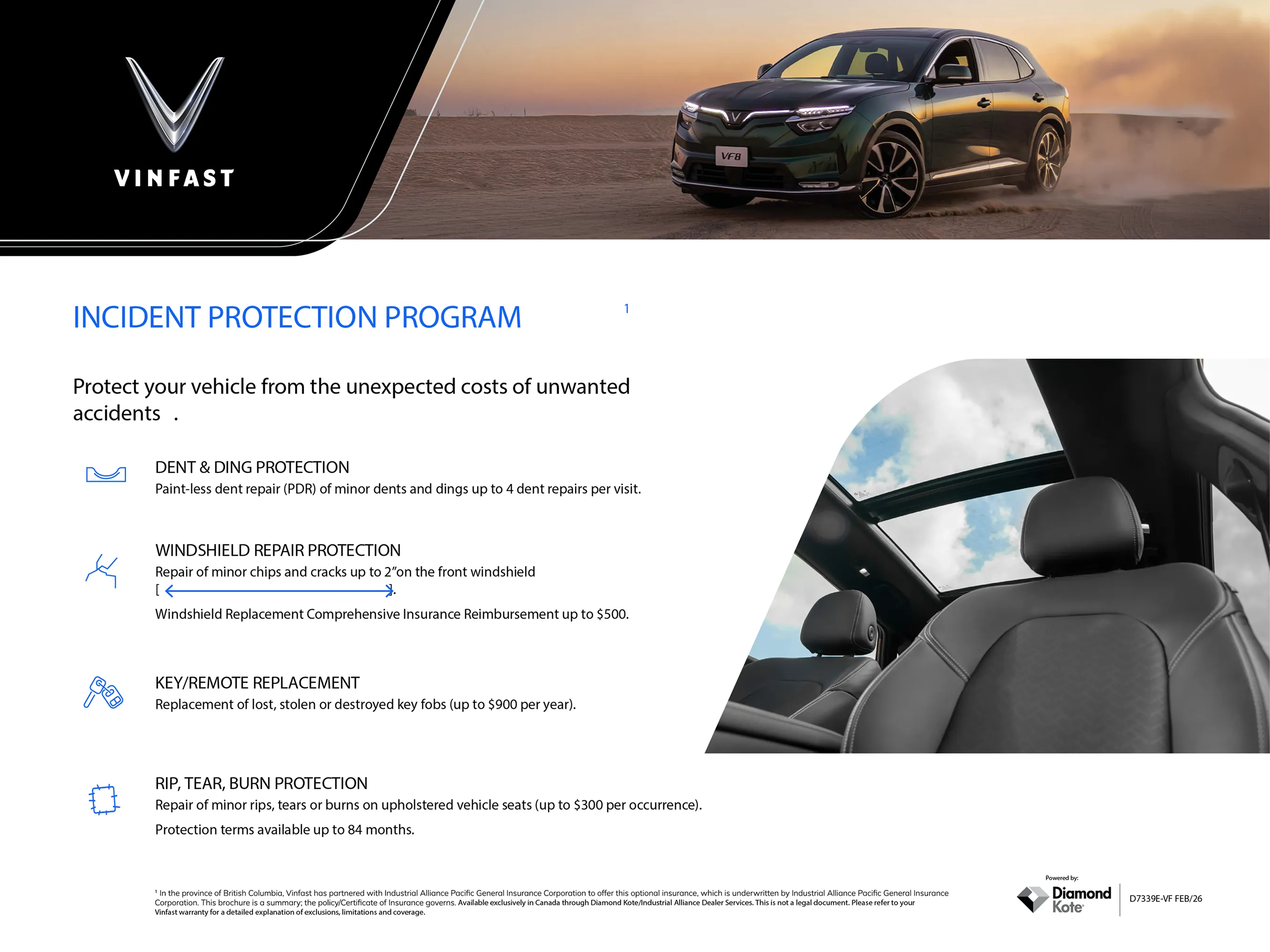 VinFast Incident Protection program overview: coverage for dent and ding repair, windshield repair, key replacement and seat repair
